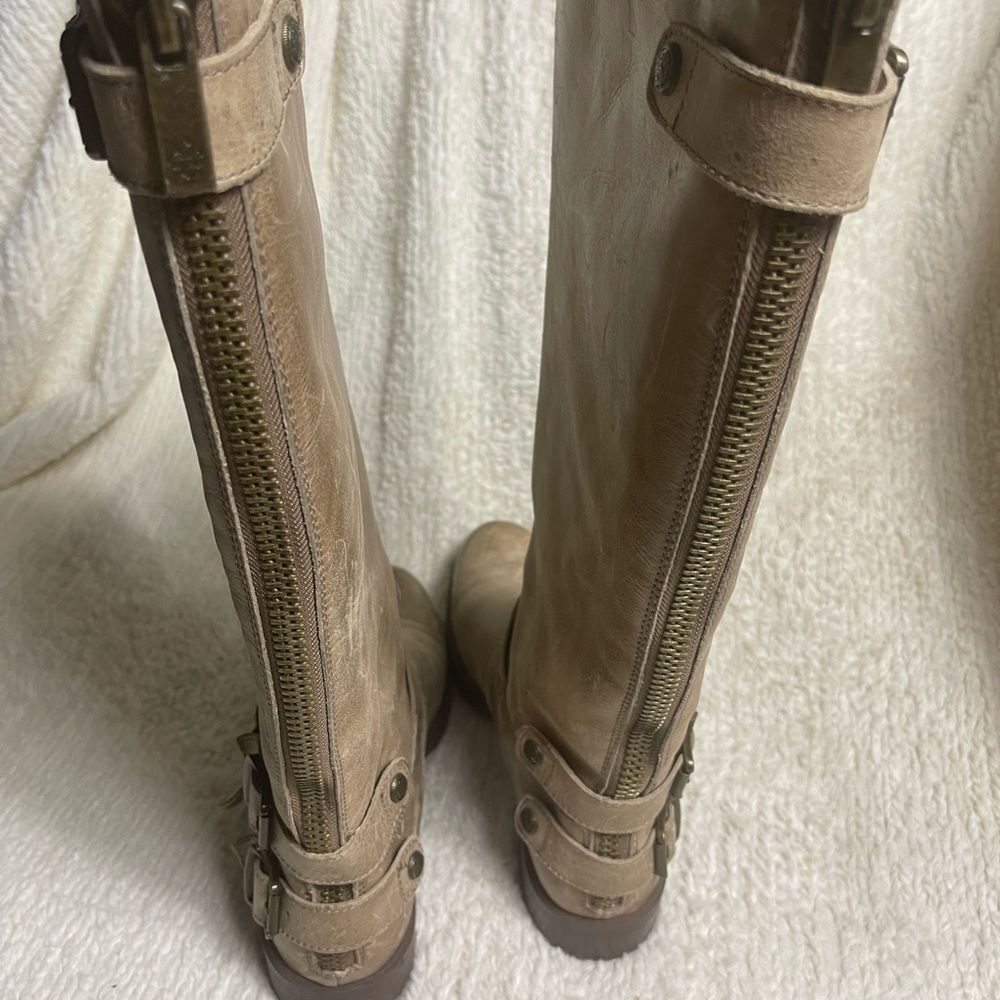 Arturo Chiang Ella distressed leather khaki riding boots SZ8.5M - Picture 5 of 10